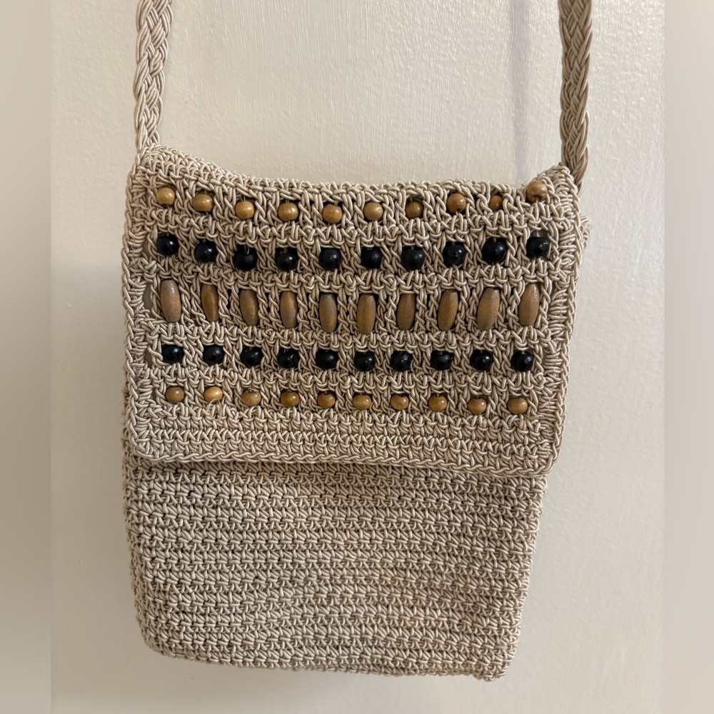 Beige Crochet Crossbody Purse - Picture 2 of 6